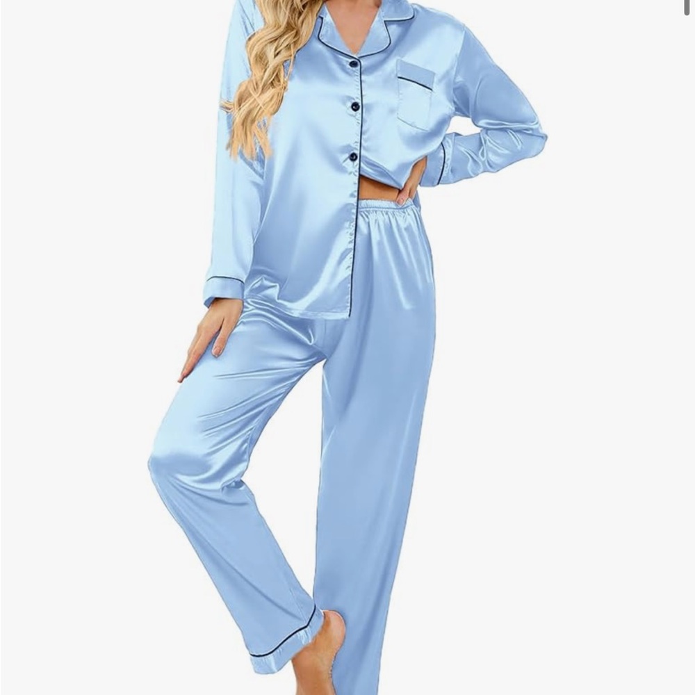 Women's Light Blue Satin Pajama Set